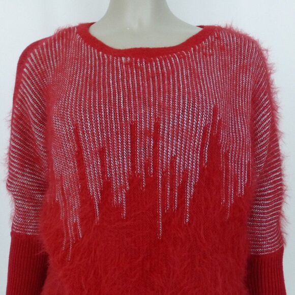 Jennifer Lopez Red and Metalic Silver Fuzzy Sweater - Picture 6 of 10
